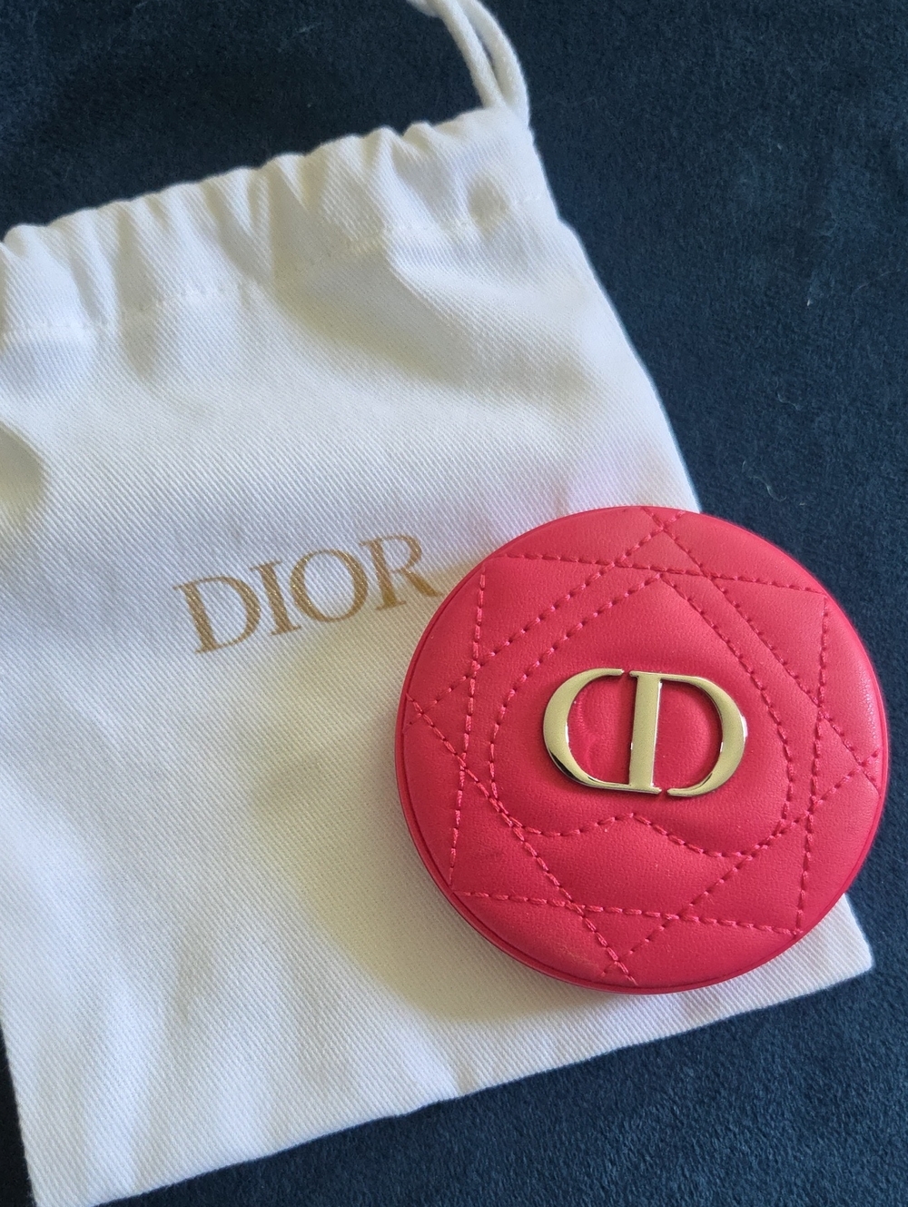 Dior Pink Quilted Round Compact Mirror with Gold CD Emblem